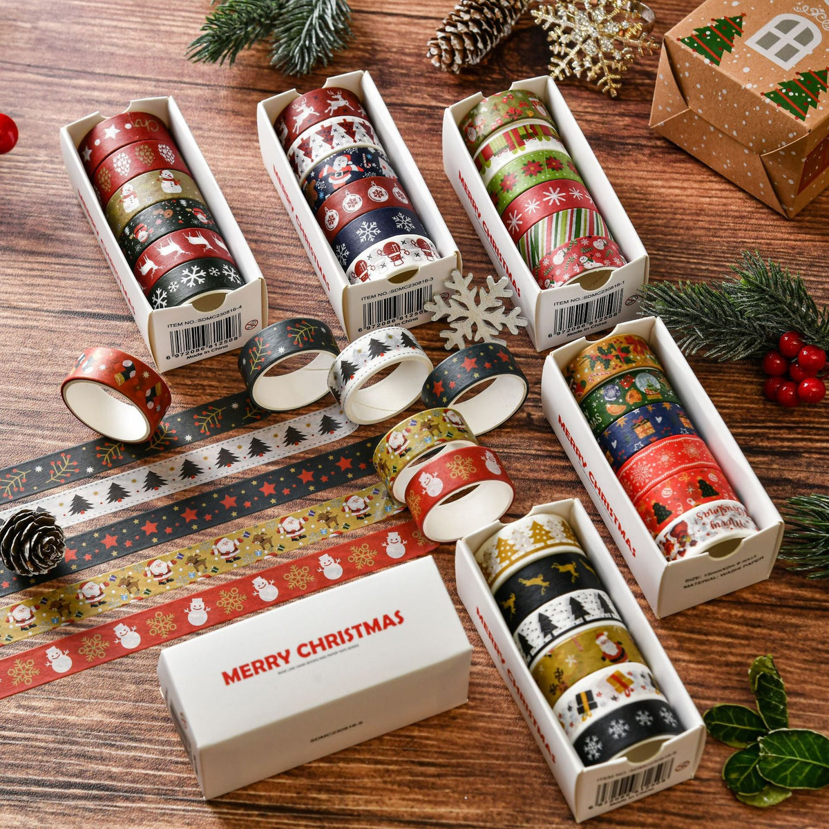 Christmas Washi Tape Set, 6 Rolls