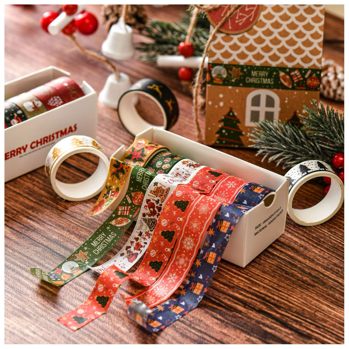 Christmas Washi Tape Set, 6 Rolls