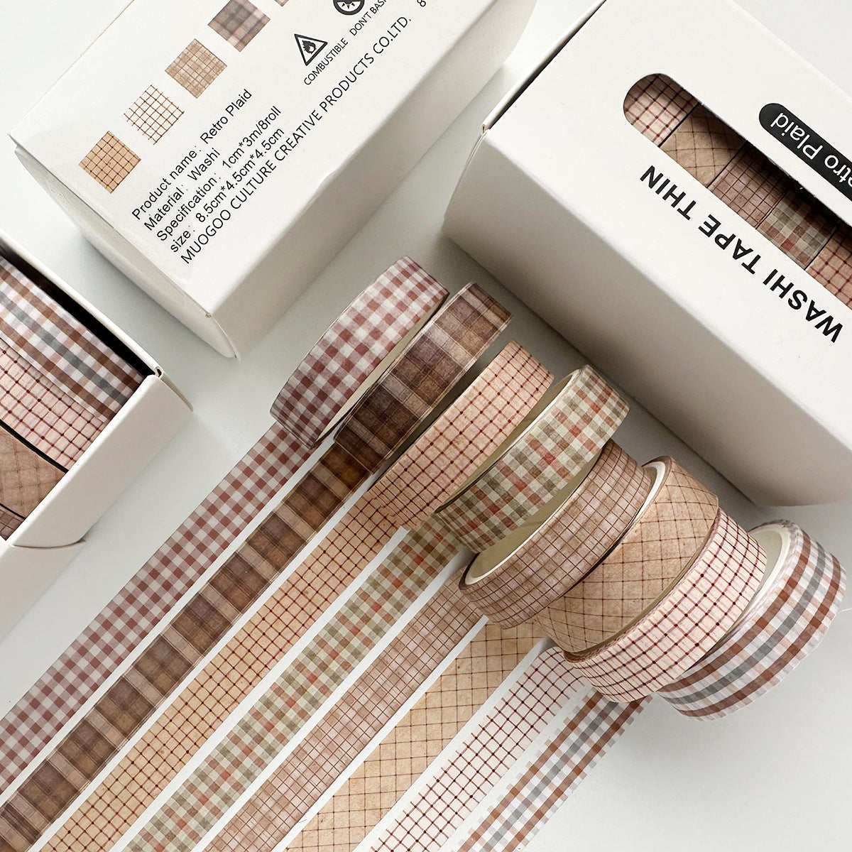 Vintage Slim Washi Tape Set for Journals, 8 Rolls