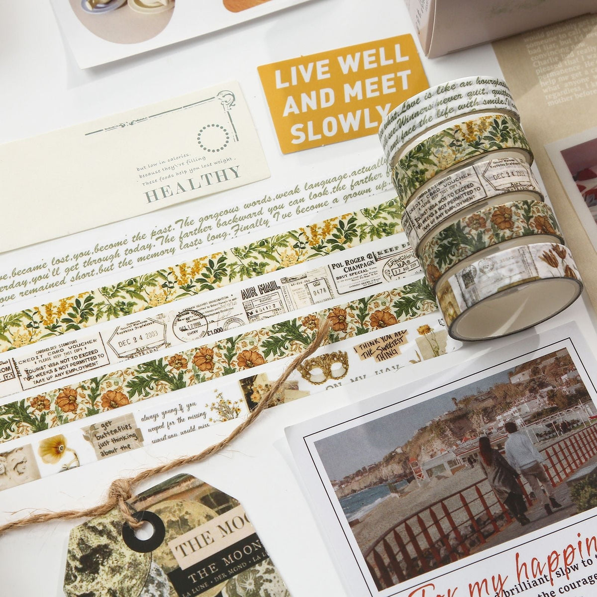 Bygone Days and Faded Tales Vintage Floral Washi Tape Set, 5 Rolls