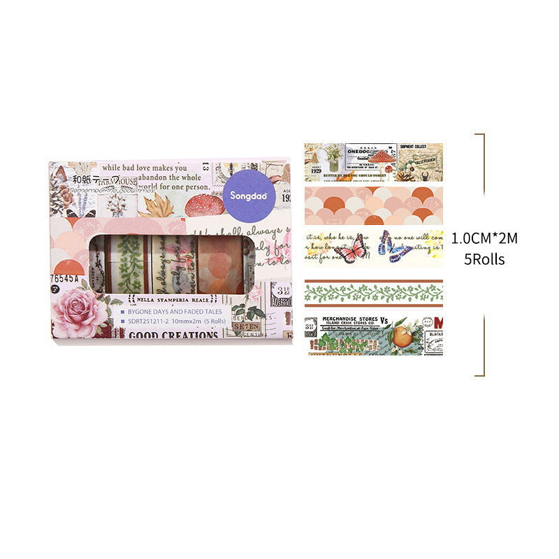 Bygone Days and Faded Tales Vintage Floral Washi Tape Set, 5 Rolls