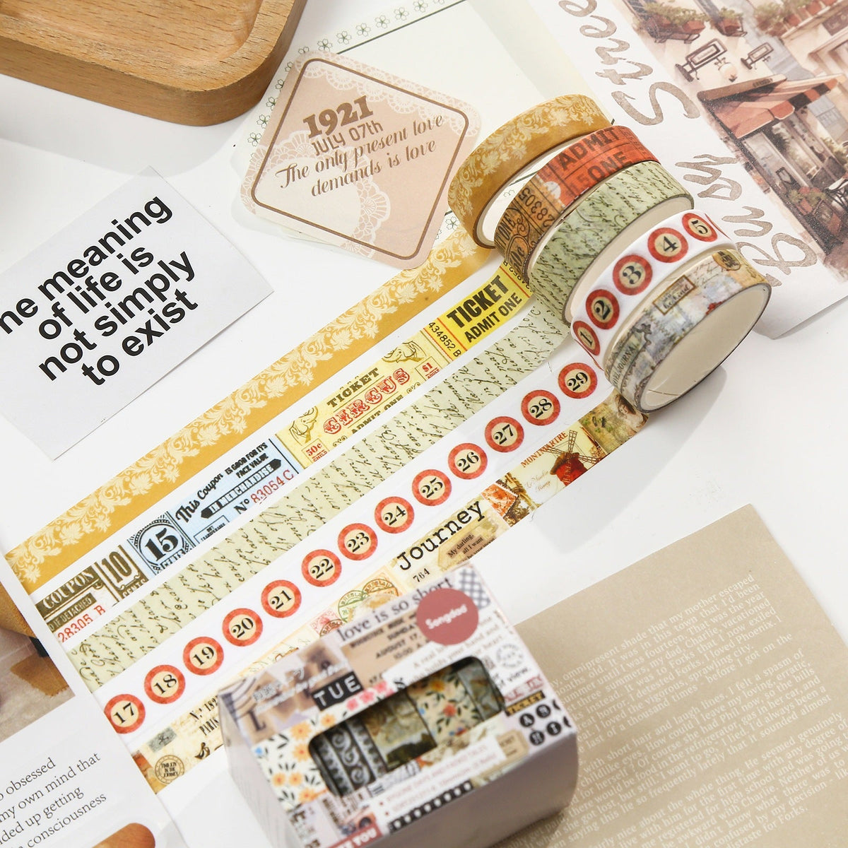 Bygone Days and Faded Tales Vintage Floral Washi Tape Set, 5 Rolls