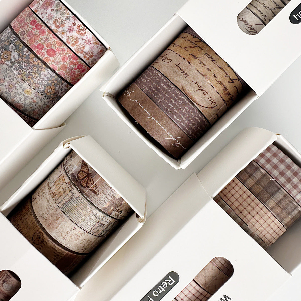 Vintage Slim Washi Tape Set for Journals, 8 Rolls