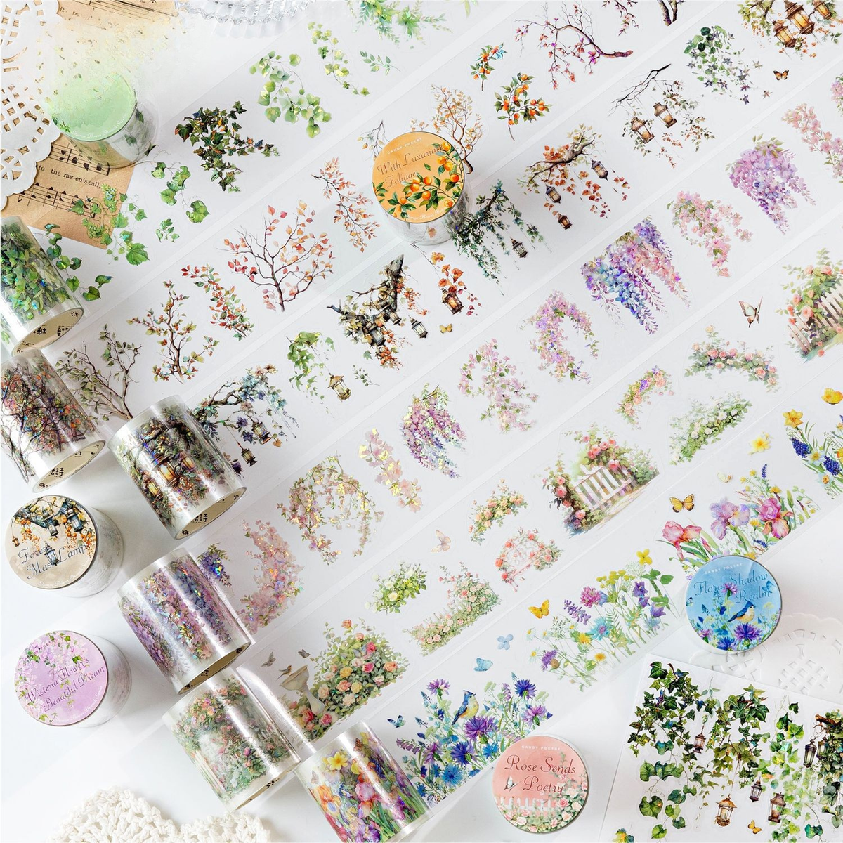 Botanical Branches Pearlescent PET Sticker Tape