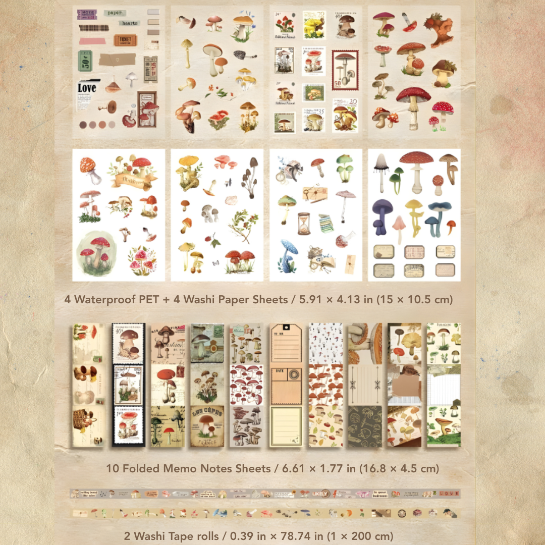 Mushroom Reverie Vintage Scrapbooking Kit and Creative Gift Set