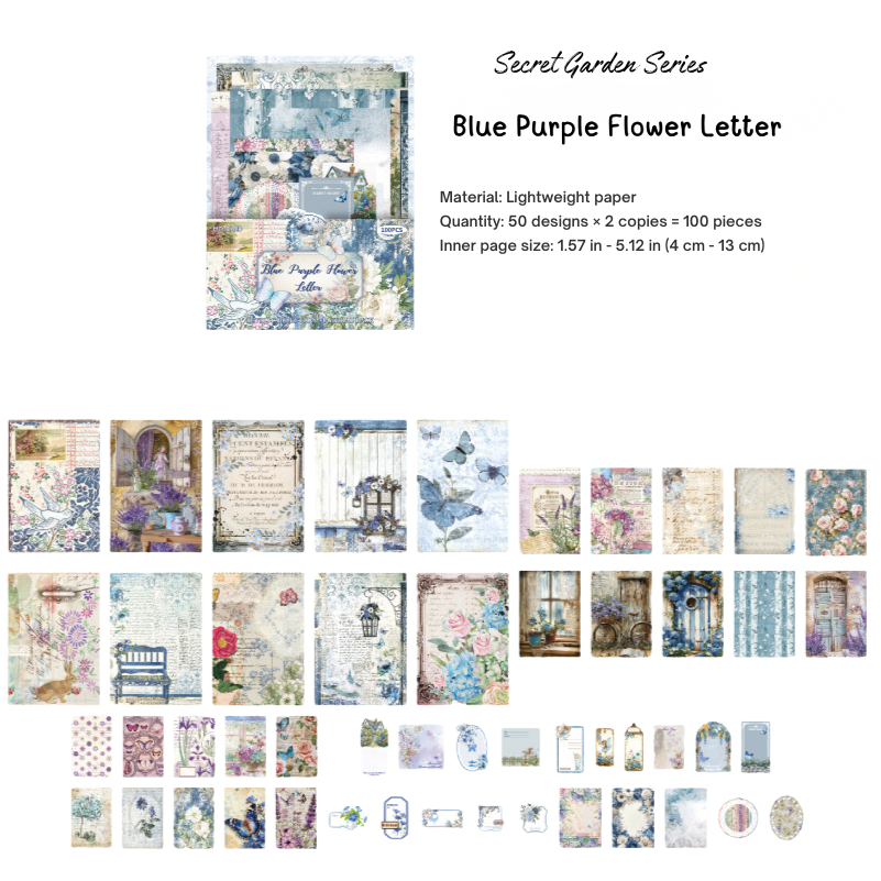 Blue and Purple Flower Letter Ephemera Pack - Secret Garden Series