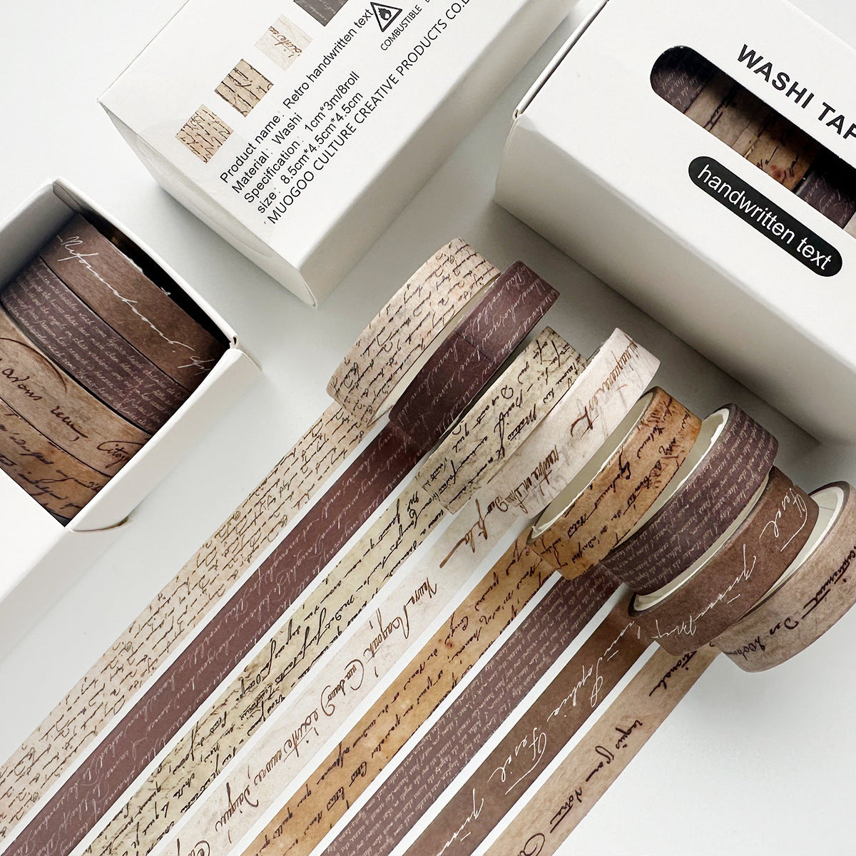Vintage Slim Washi Tape Set for Journals, 8 Rolls