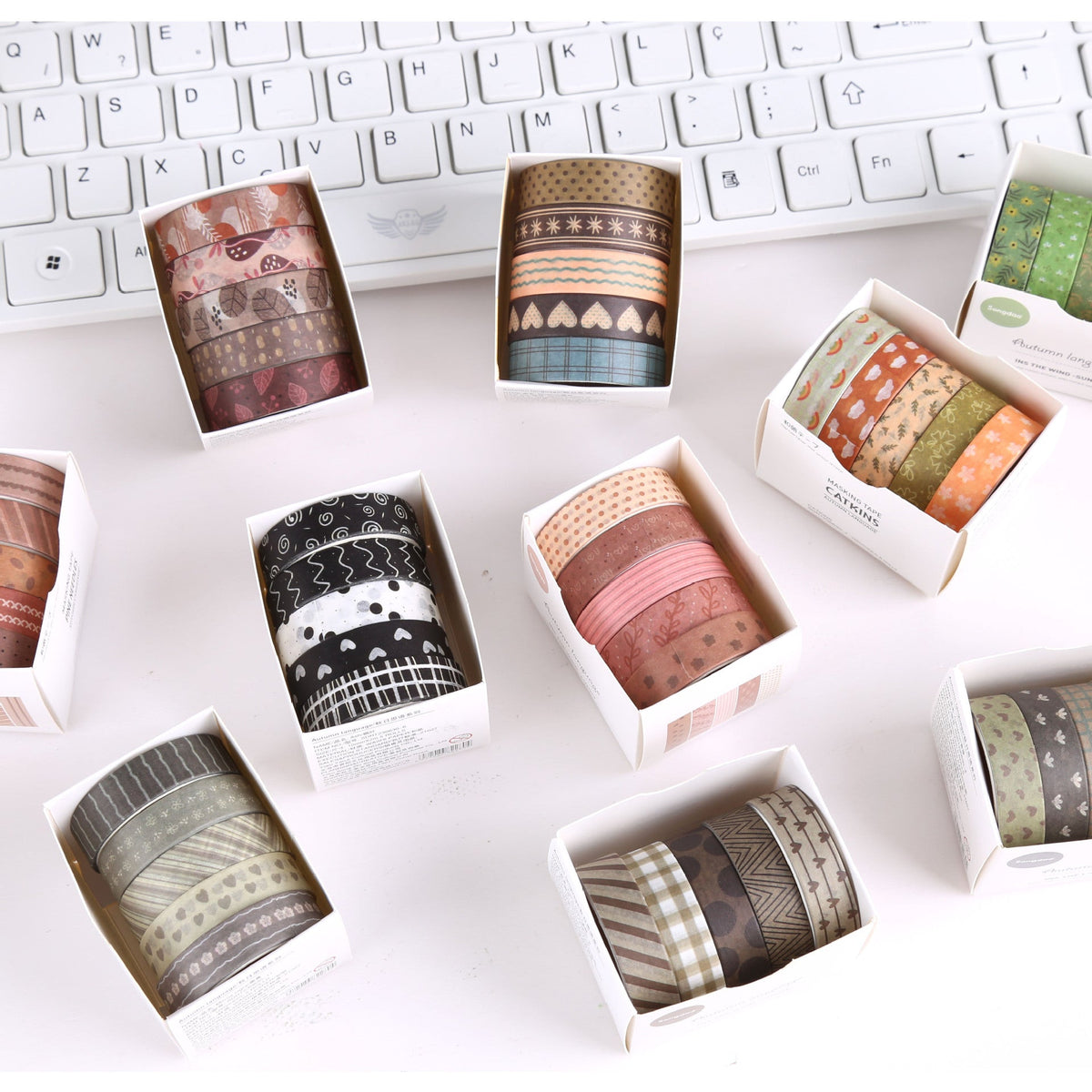 Autumn Whisper Botanical Washi Tape Set, 5 Rolls, 12 Themes