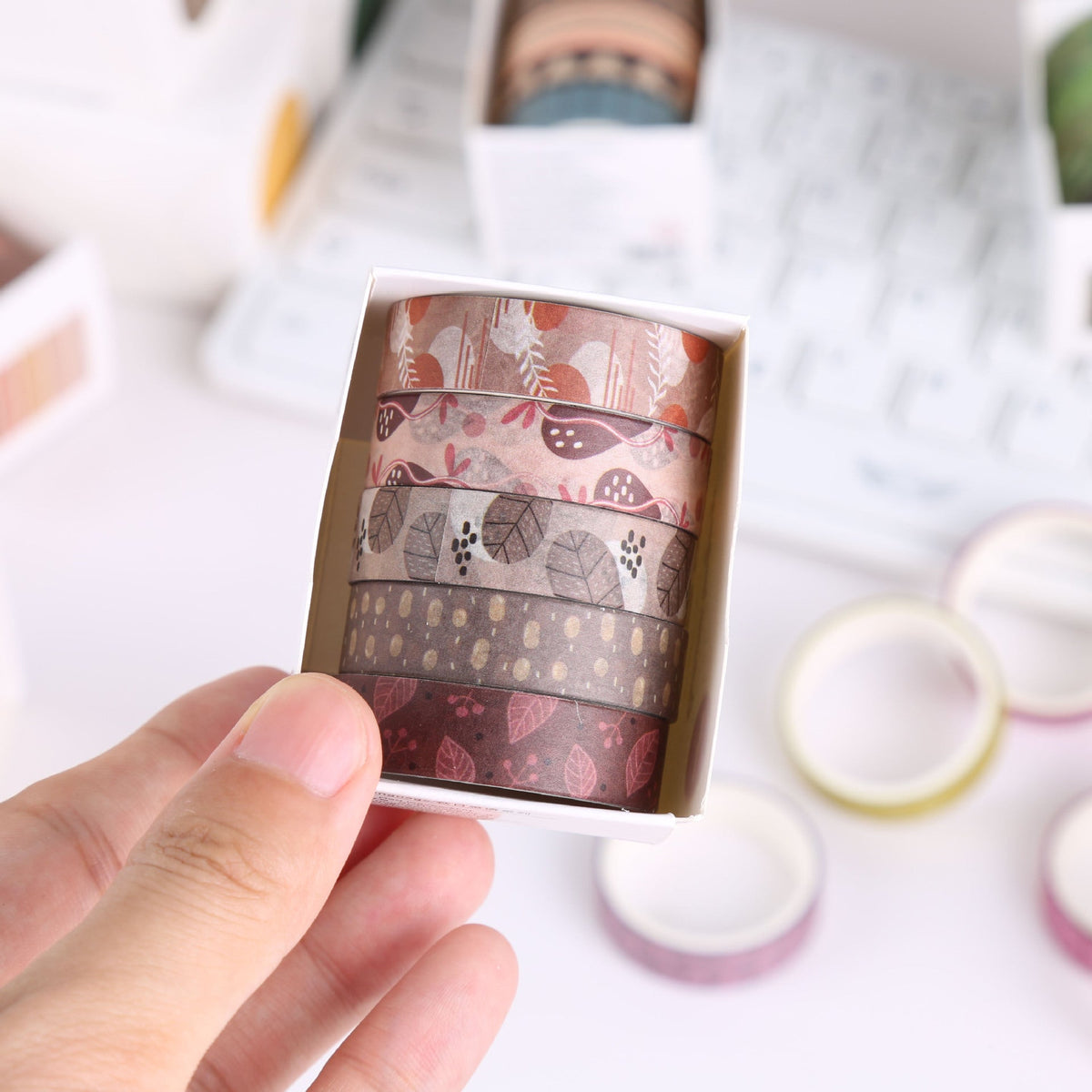 Autumn Whisper Botanical Washi Tape Set, 5 Rolls, 12 Themes