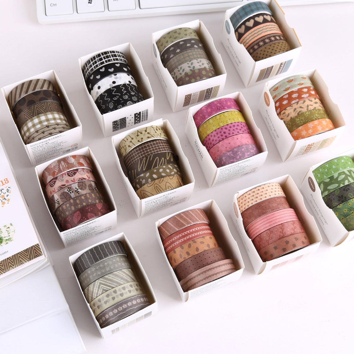 Autumn Whisper Botanical Washi Tape Set, 5 Rolls, 12 Themes