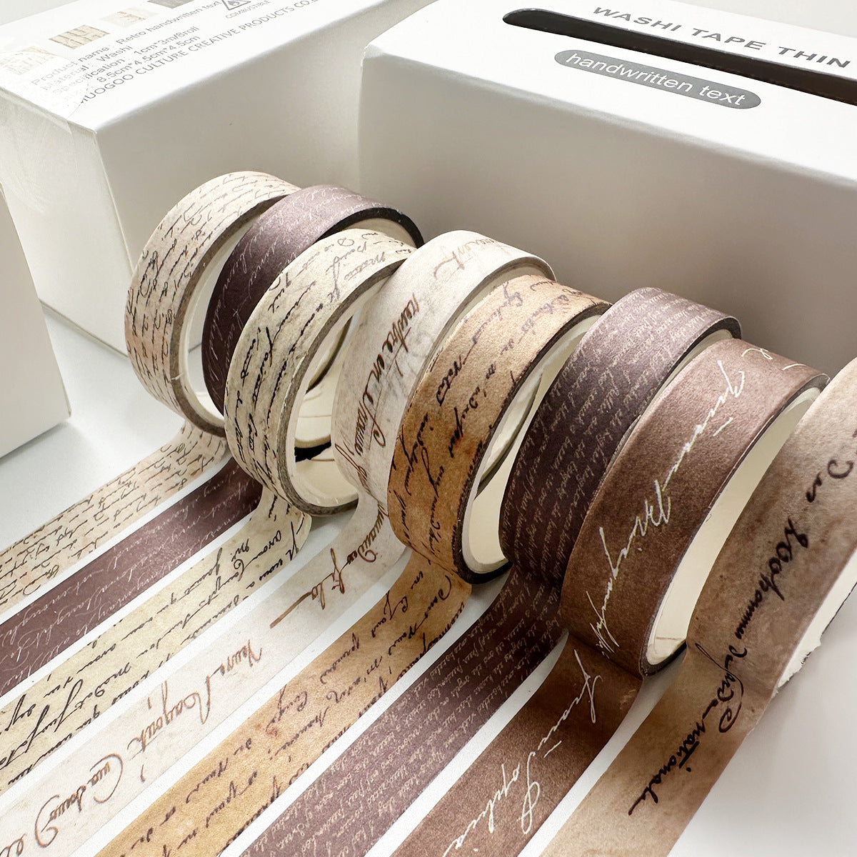 Vintage Slim Washi Tape Set for Journals, 8 Rolls
