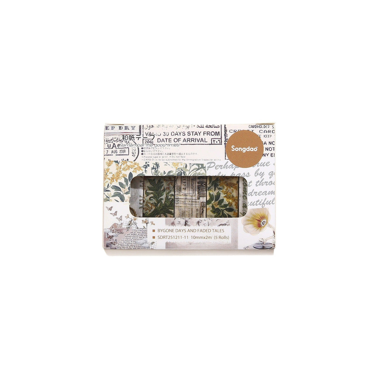 Bygone Days and Faded Tales Vintage Floral Washi Tape Set, 5 Rolls