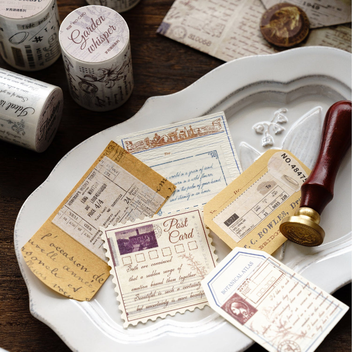 Vintage Script Washi Tape, 6 Literary Designs, 2 Inch